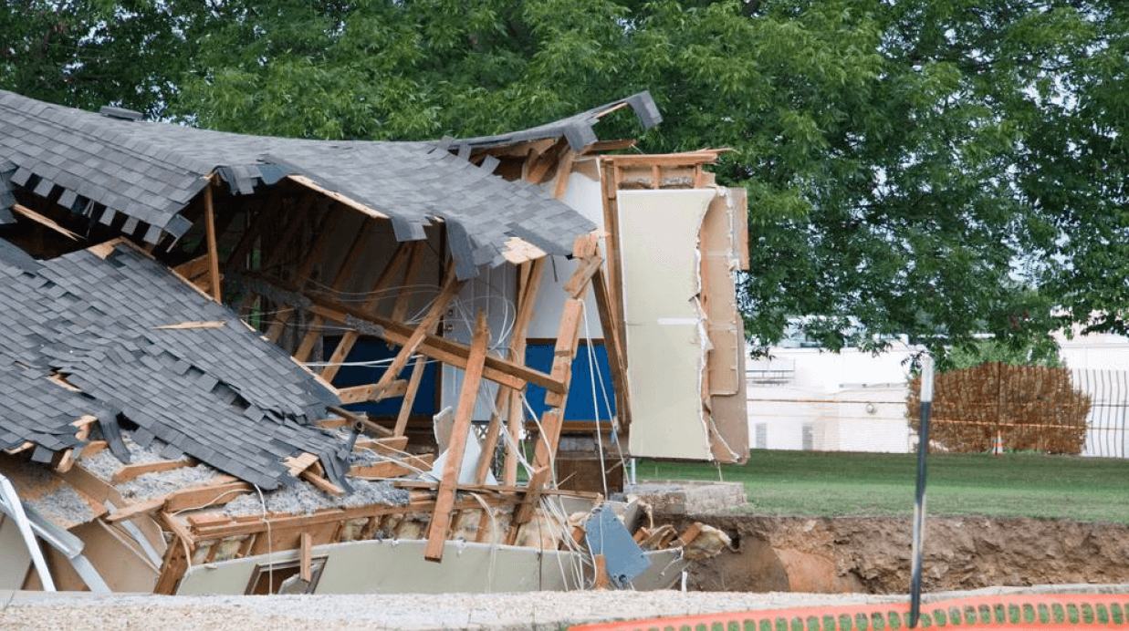 A home devastated by a sinkhole